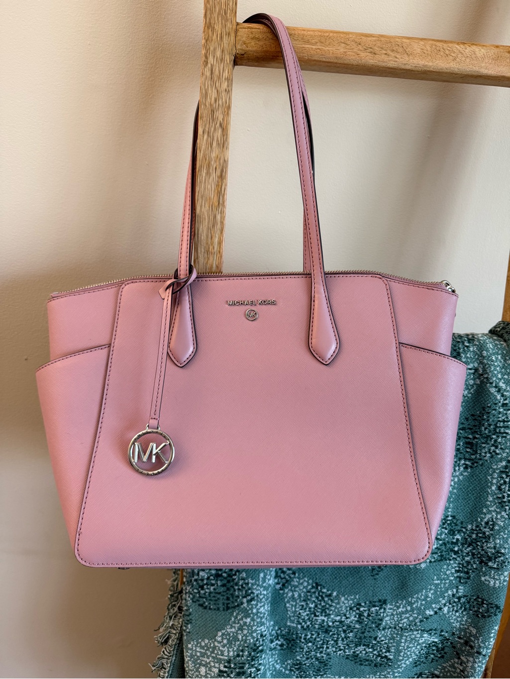 Michael Kors Blush Pink Saffiano Leather Tote With Mk Charm